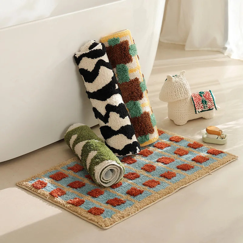 Home Textiles Plaid - VIKAMA Plaid Floor Mat, Non-Slip Bathroom