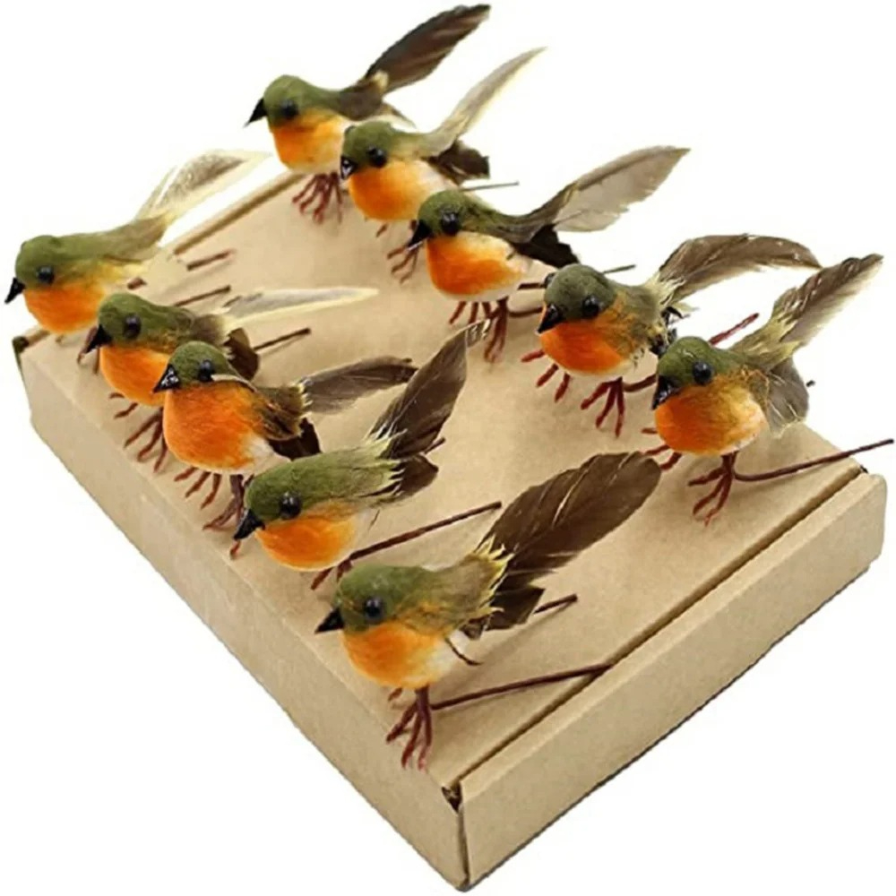 Home And Textiles Today - 12/1PS Artificial Feather Robin Bird Ornament