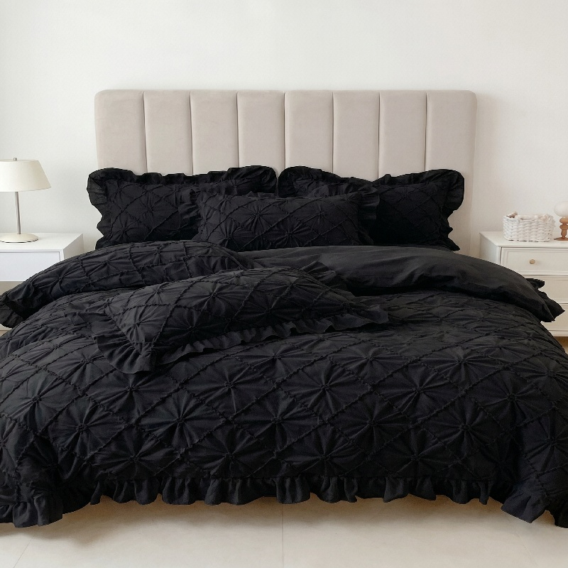 3Pcs White Ruffled Bedding Set - Duvet Insert White review and price