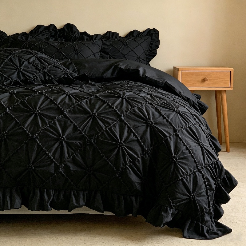 3Pcs White Ruffled Bedding Set - Duvet Insert White review and price