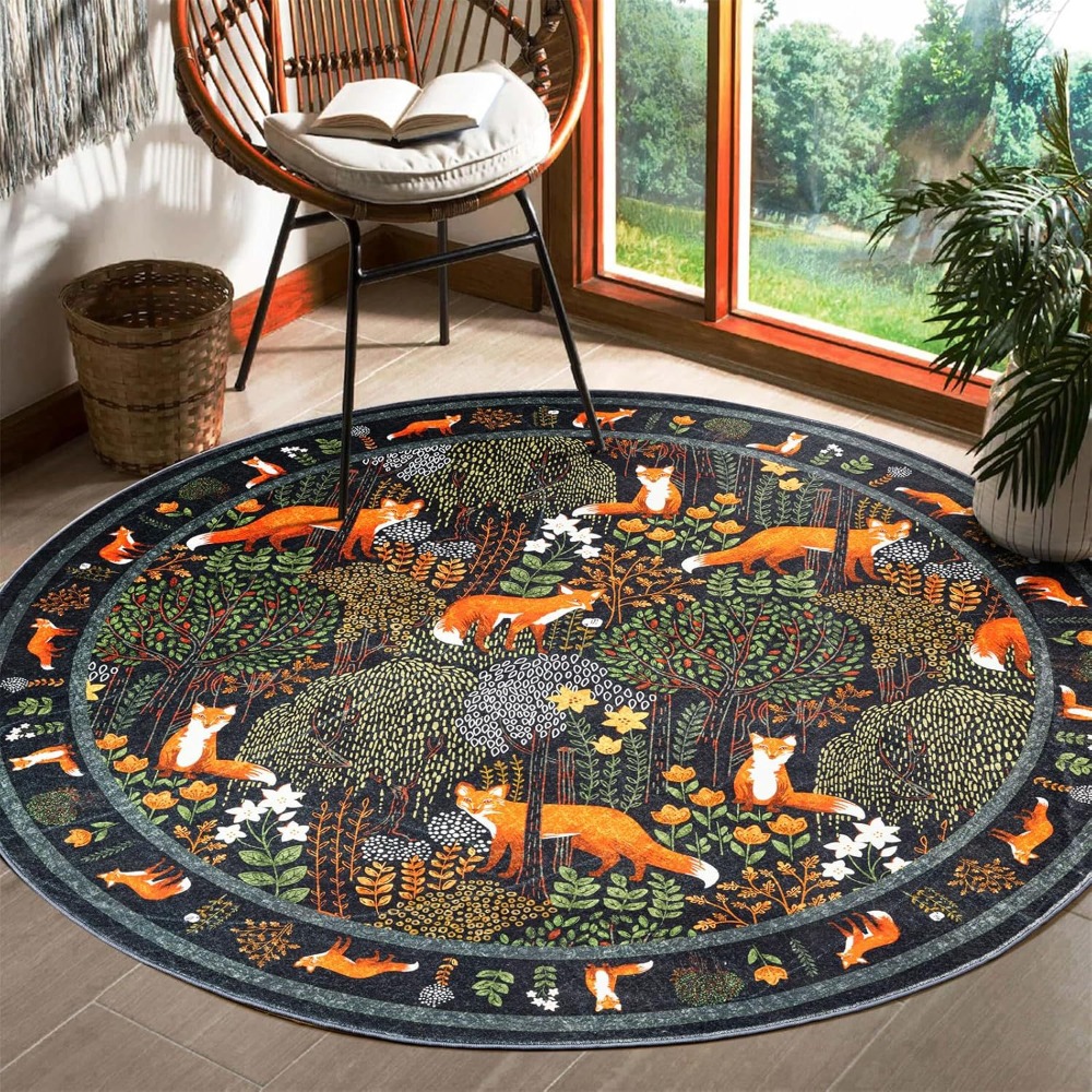 Round Fox Forest Carpet with O - Home Textiles Plaid review and price