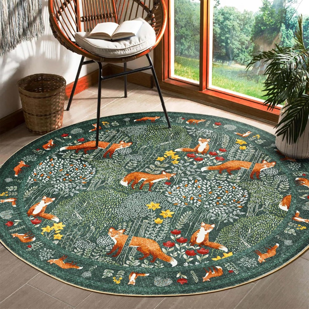 Round Fox Forest Carpet with O - Home Textiles Plaid review and price